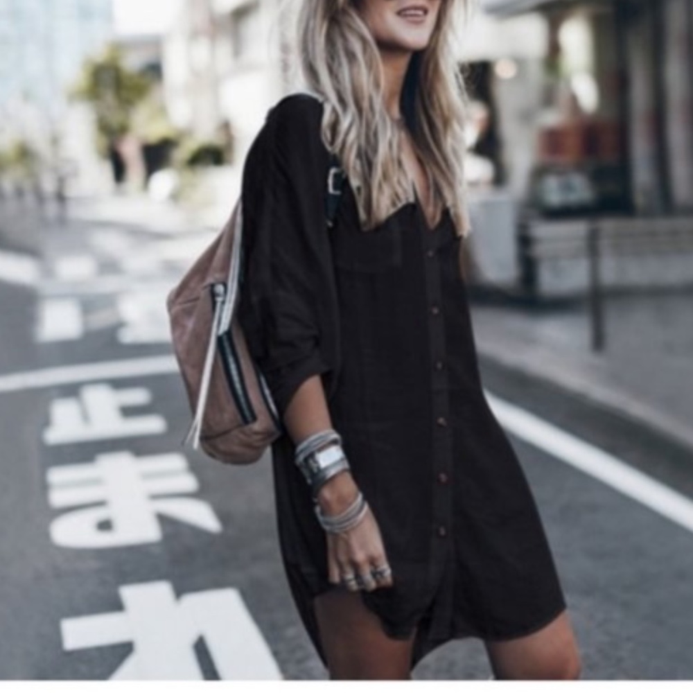 Bohemian White Button Down Shirt casual Dress - Picture 2 of 6